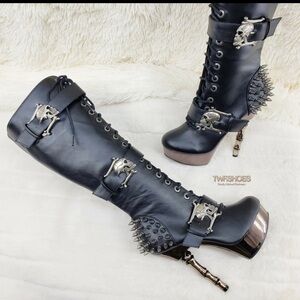 Demonia Black Lace-Up Boots with Skull Accents